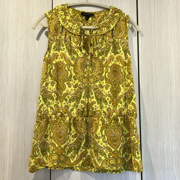 Banana Republic | Tie Collar‎ Paisley Blouse | Chartreuse | Women's Small - Picture 4 of 10